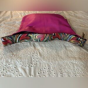 Katie Kalsi Pink Leather Hobo Bag With Hand Painted Strap